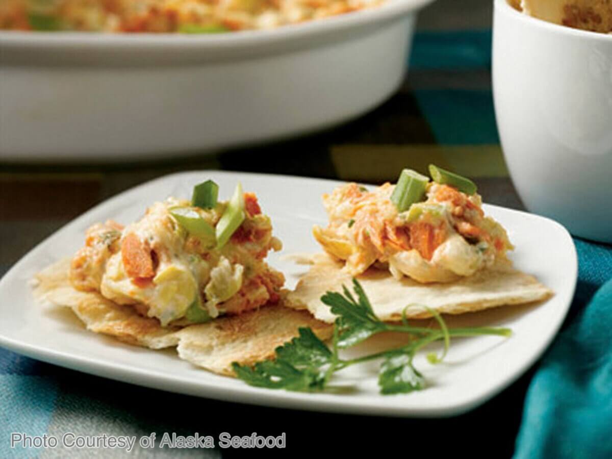 Salmon Artichoke Dip on Crackers