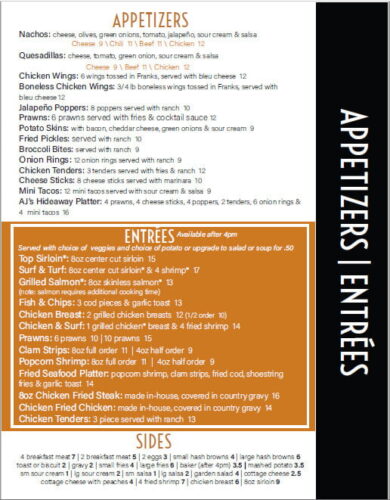 AJs Restaurant Menu Design Services