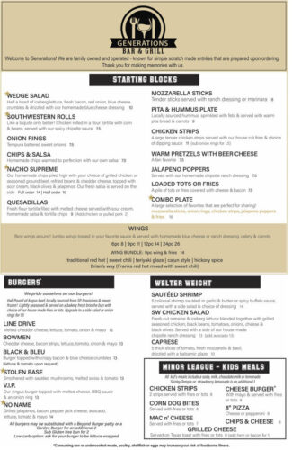 Generations Menu Design Services