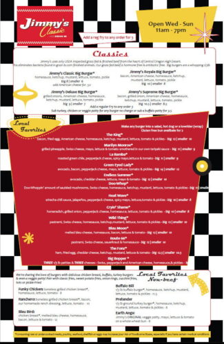 Jimmies Dinner Menu Design Services